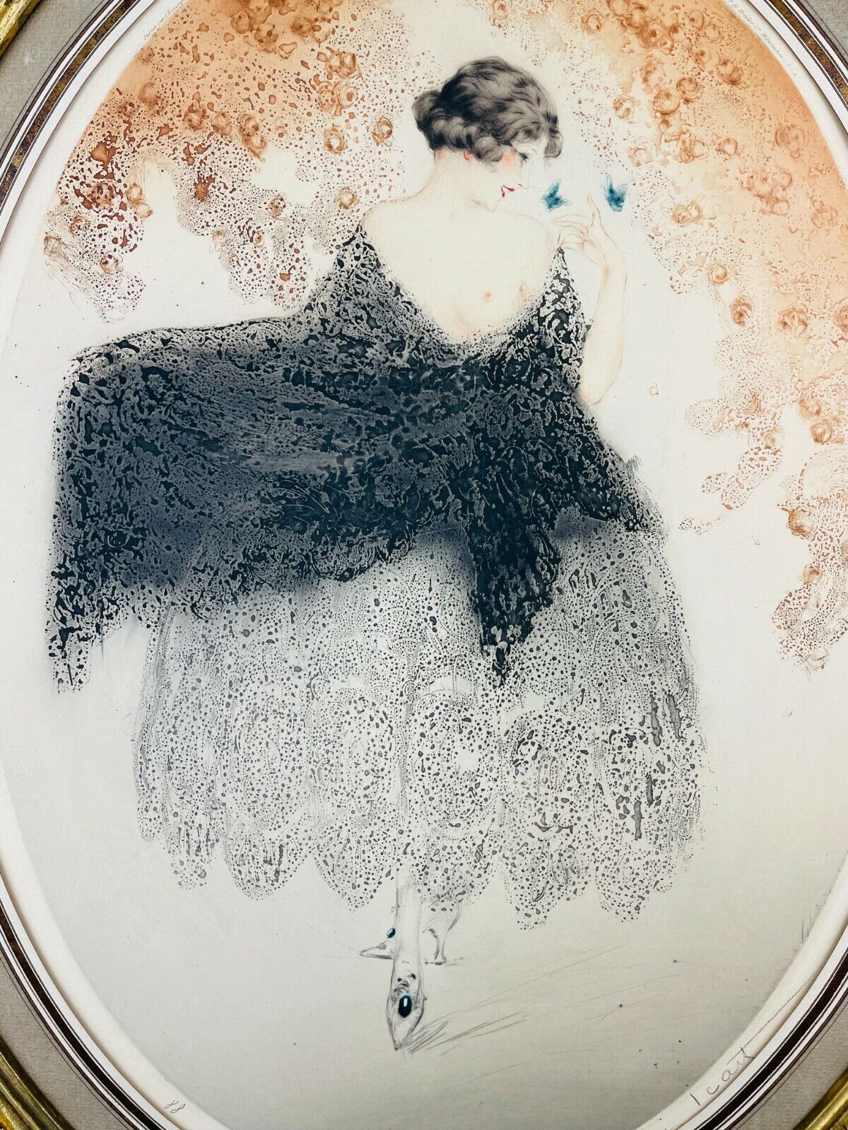 Louis Icart Original 1922 etching "Blue Butterflies"
