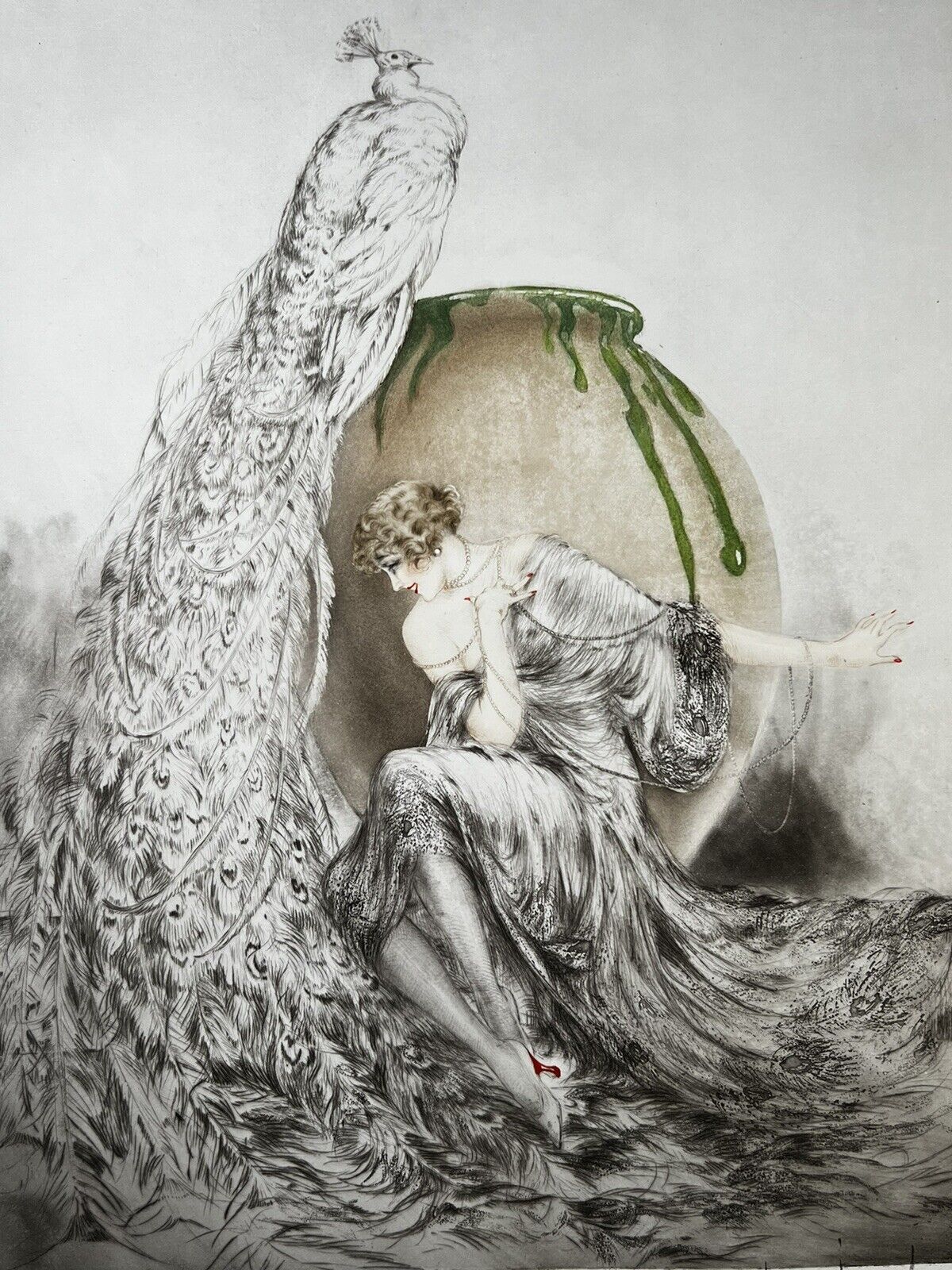 Louis Icart "Peacock" no. 37 original drypoint etching with COA