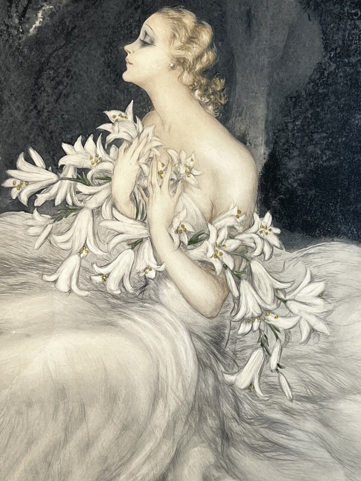 Louis Icart French “Lillies" ORIGINAL 1934 Etching With COA