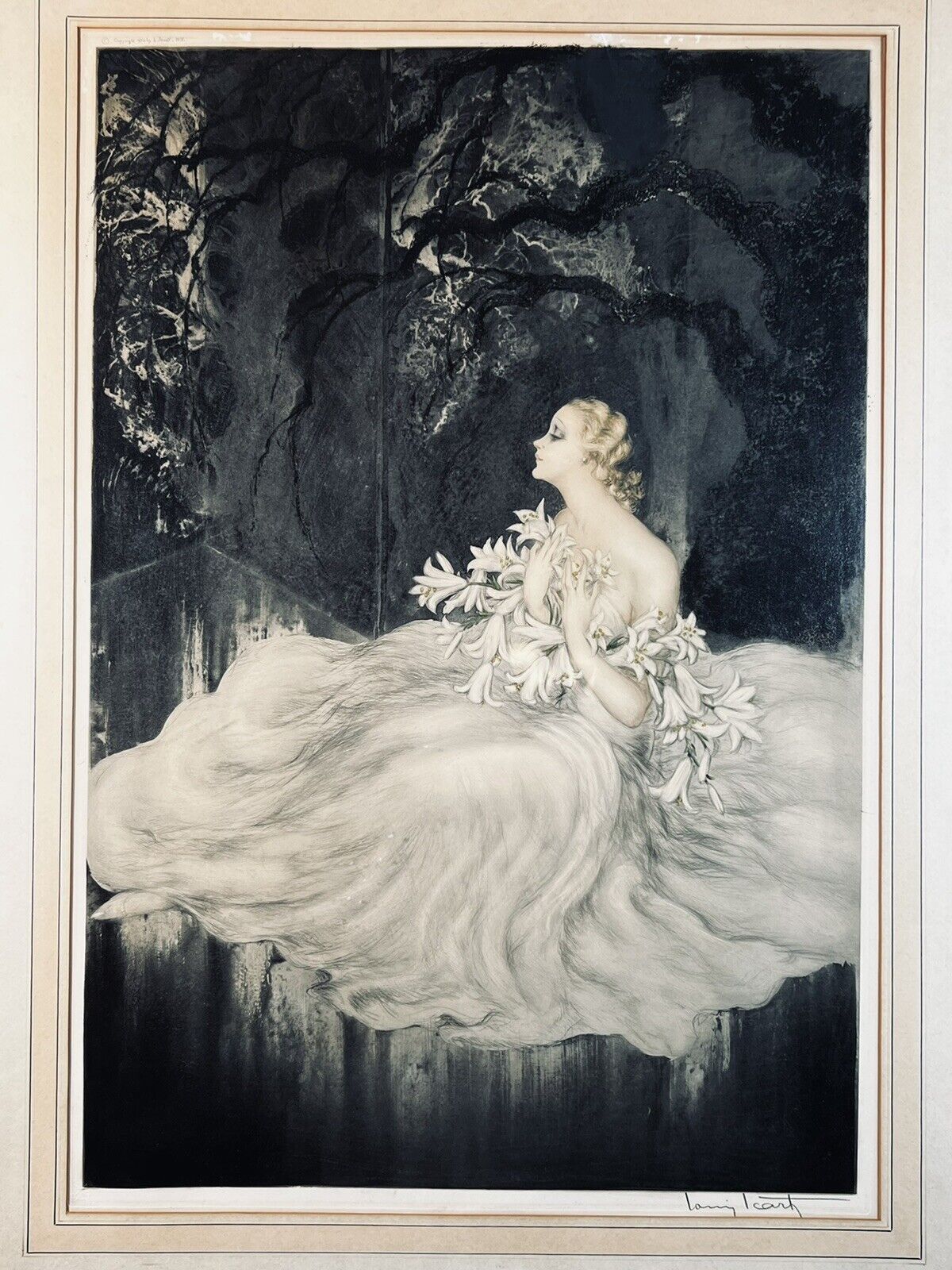 Louis Icart French “Lillies" ORIGINAL 1934 Etching With COA