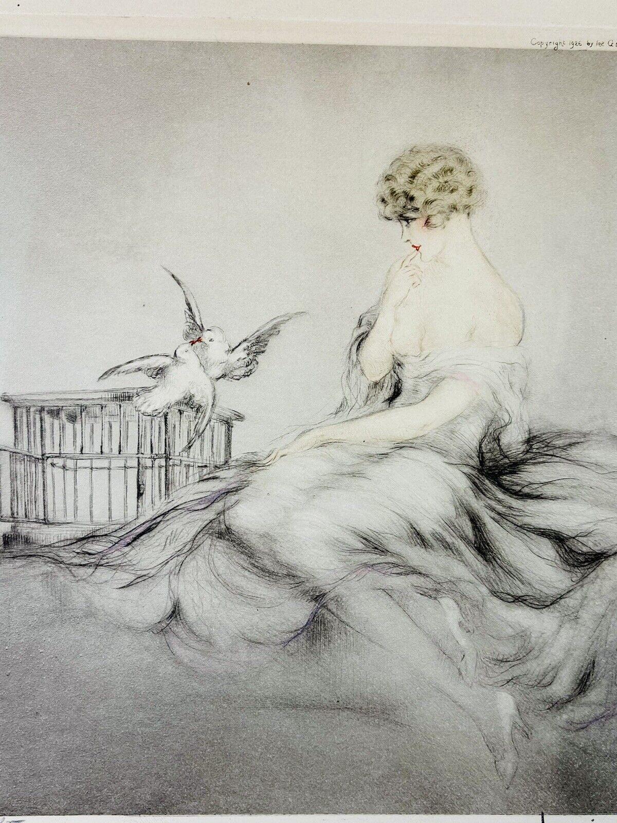 Louis Icart "Doves" no.185,1926 original etching with COA