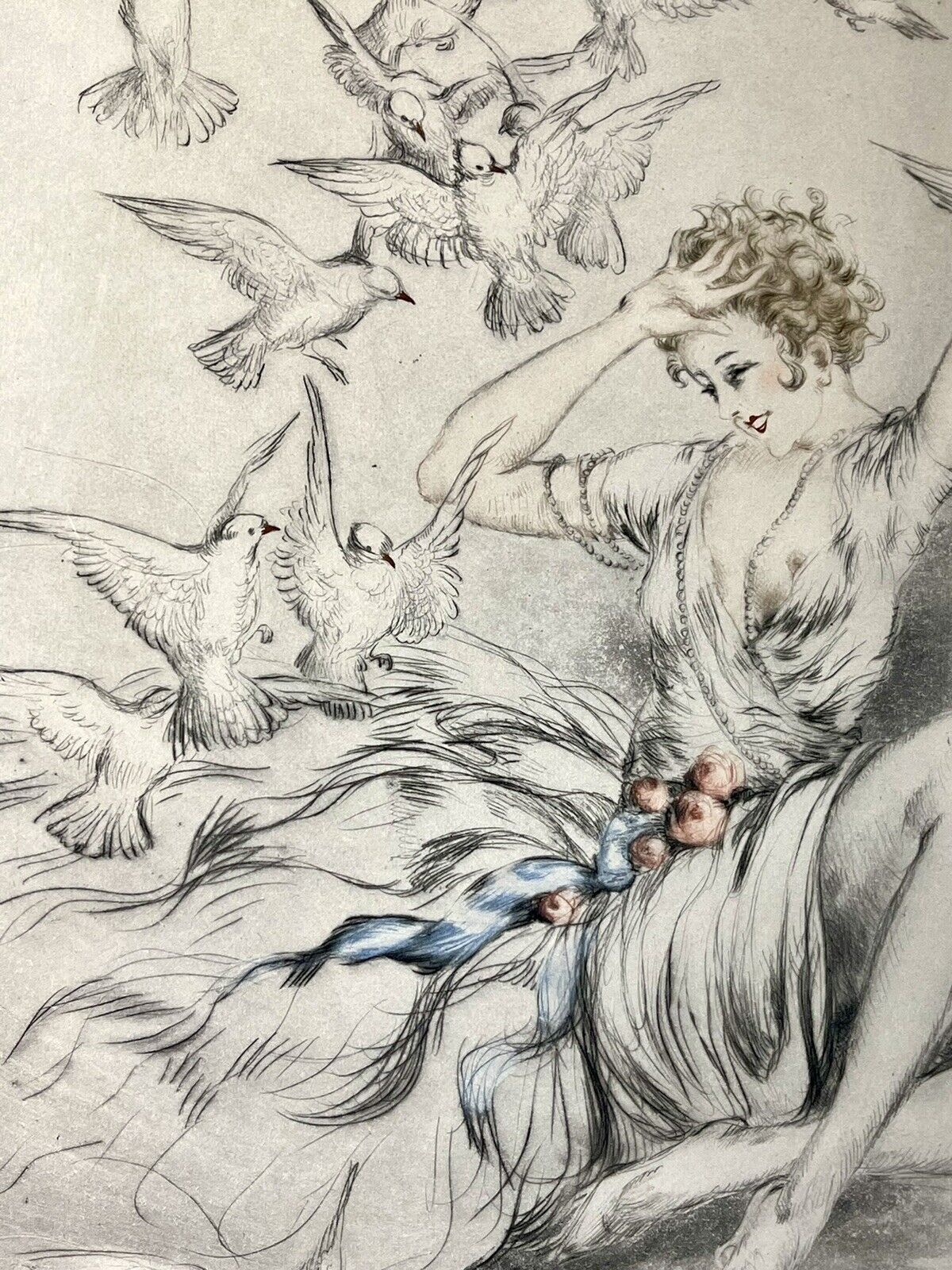 Louis Icart Original 1926 "White Wings" pencil signed etching