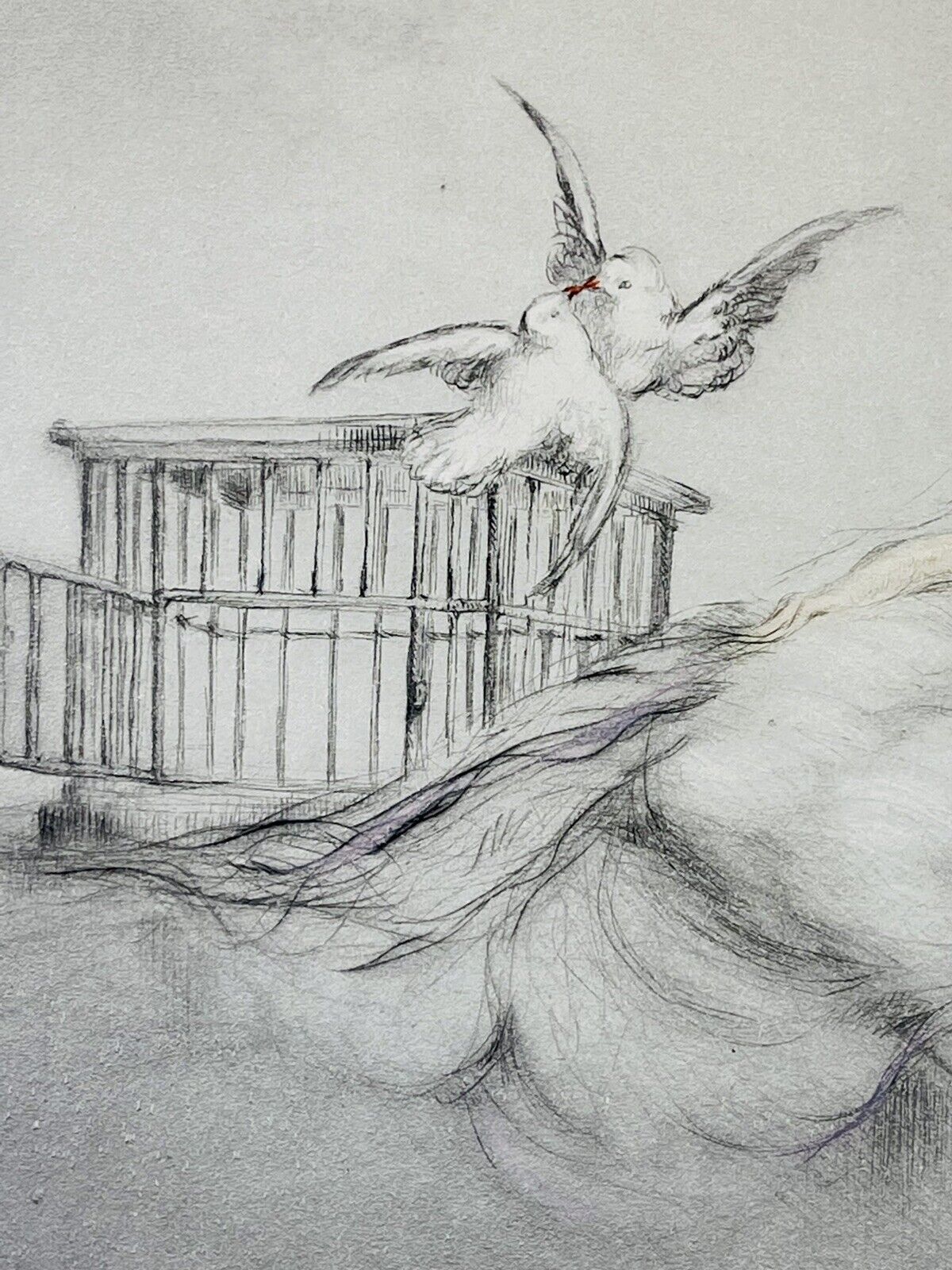 Louis Icart "Doves" no.185,1926 original etching with COA