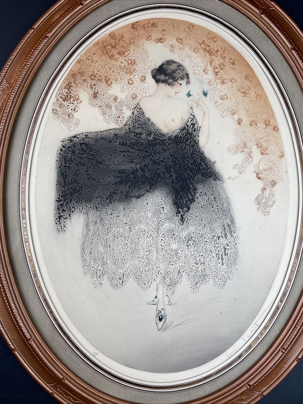 Louis Icart Original 1922 etching "Blue Butterflies"
