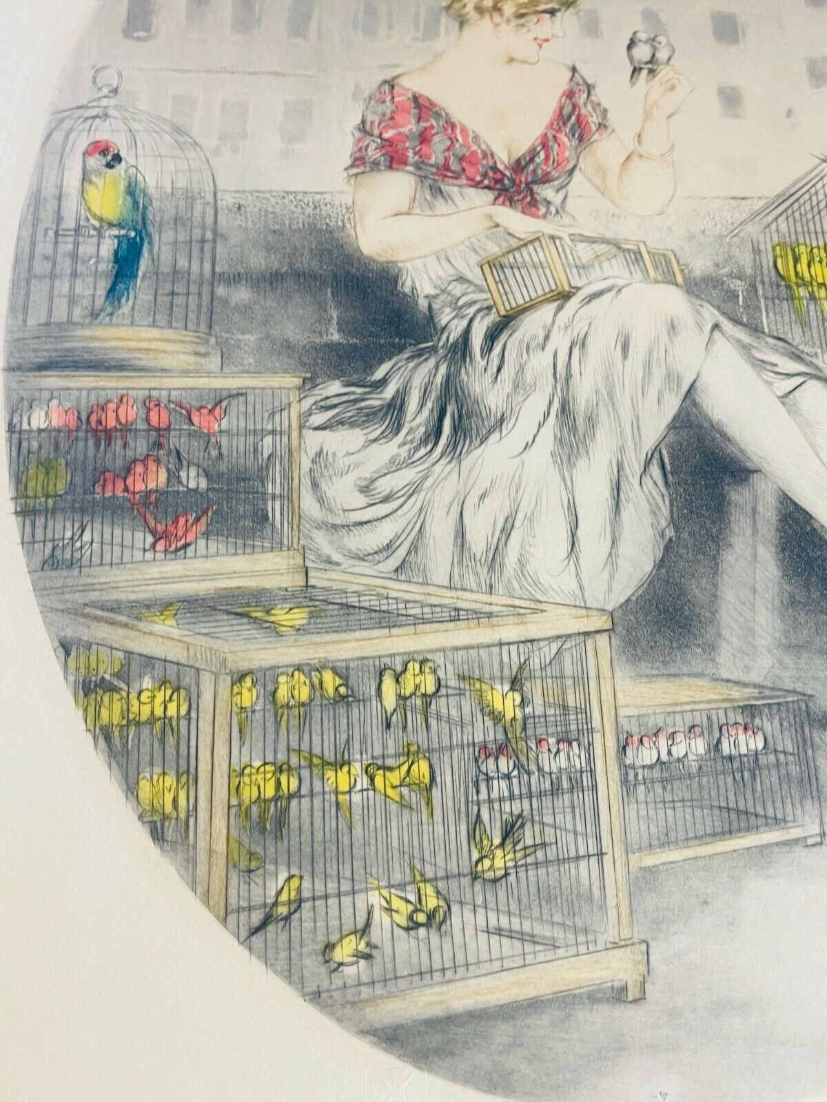 Louis Icart "Bird Seller" no. 230 of 500 original 1929 pencil signed etching