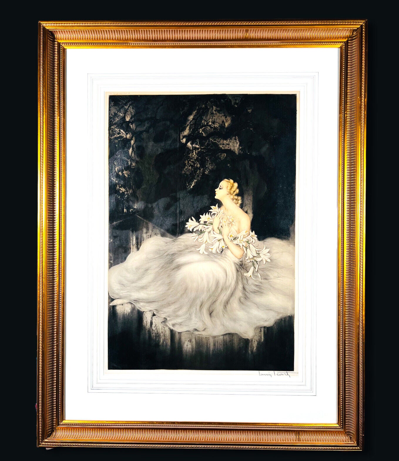 Louis Icart French “Lillies" ORIGINAL 1934 Etching With COA, Pencil signed