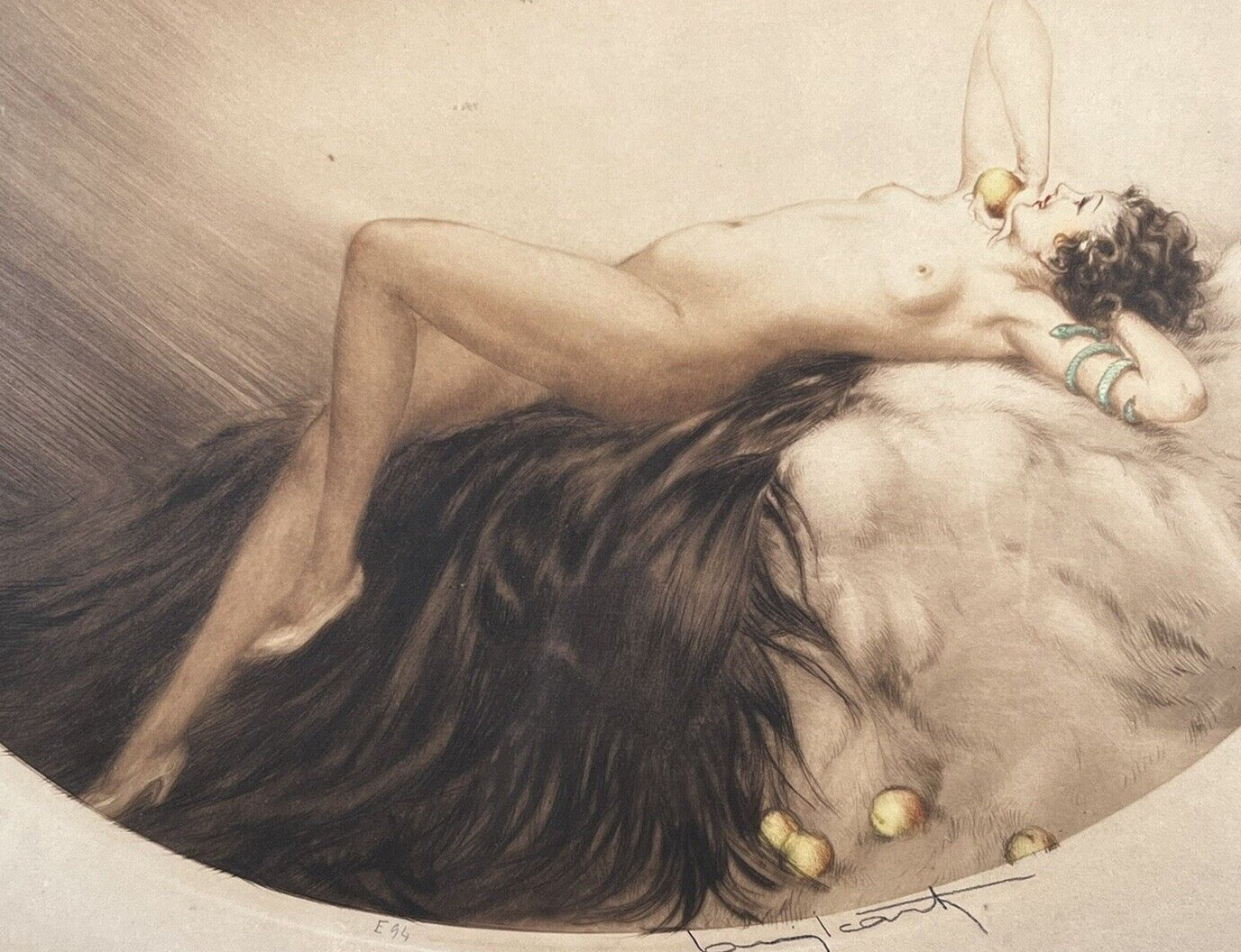 Louis Icart Eve 1928 original hand signed etching , certificate Of Authenticity