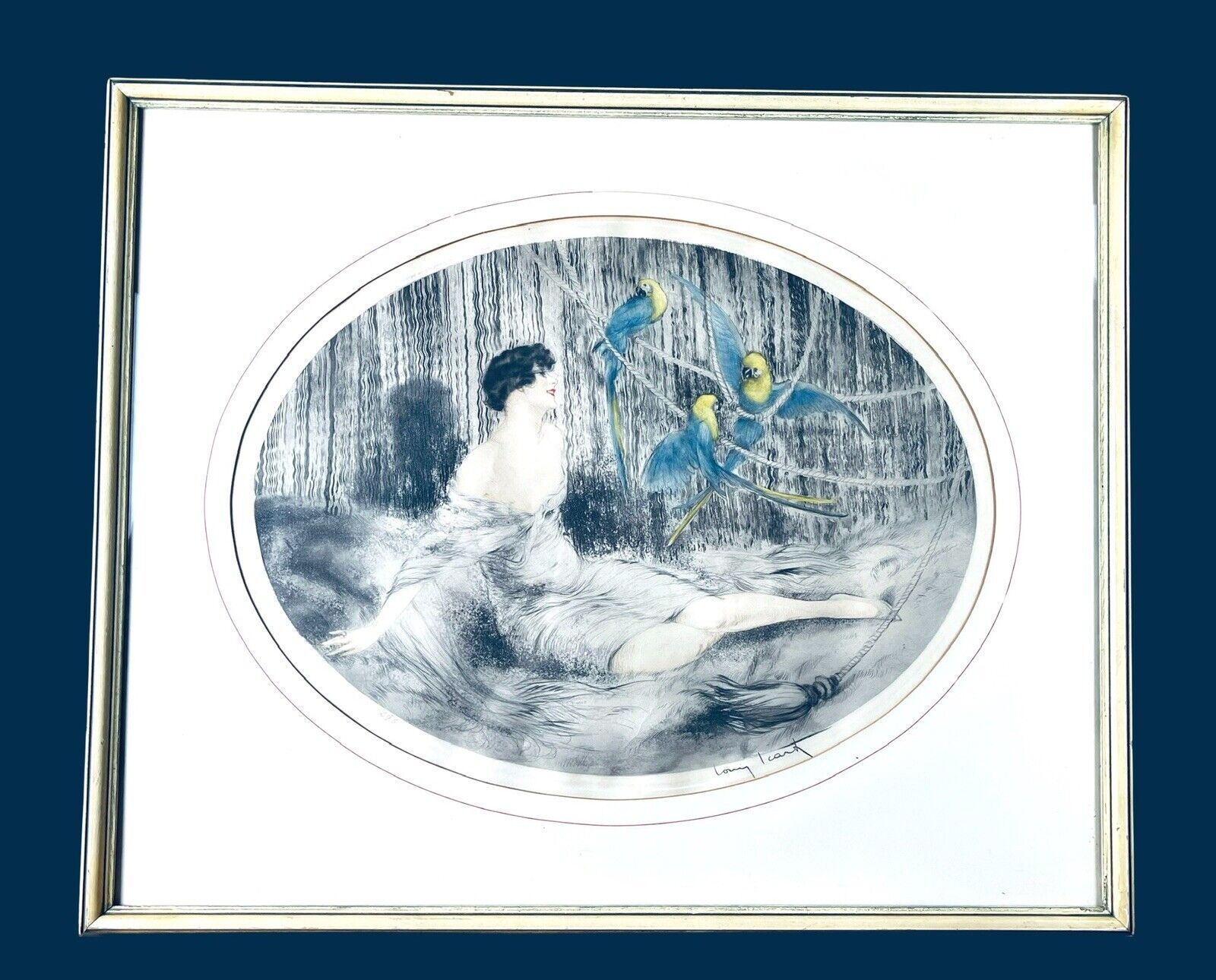 Louis Icart “Parrots” no.296 original 1925 Etching With COA