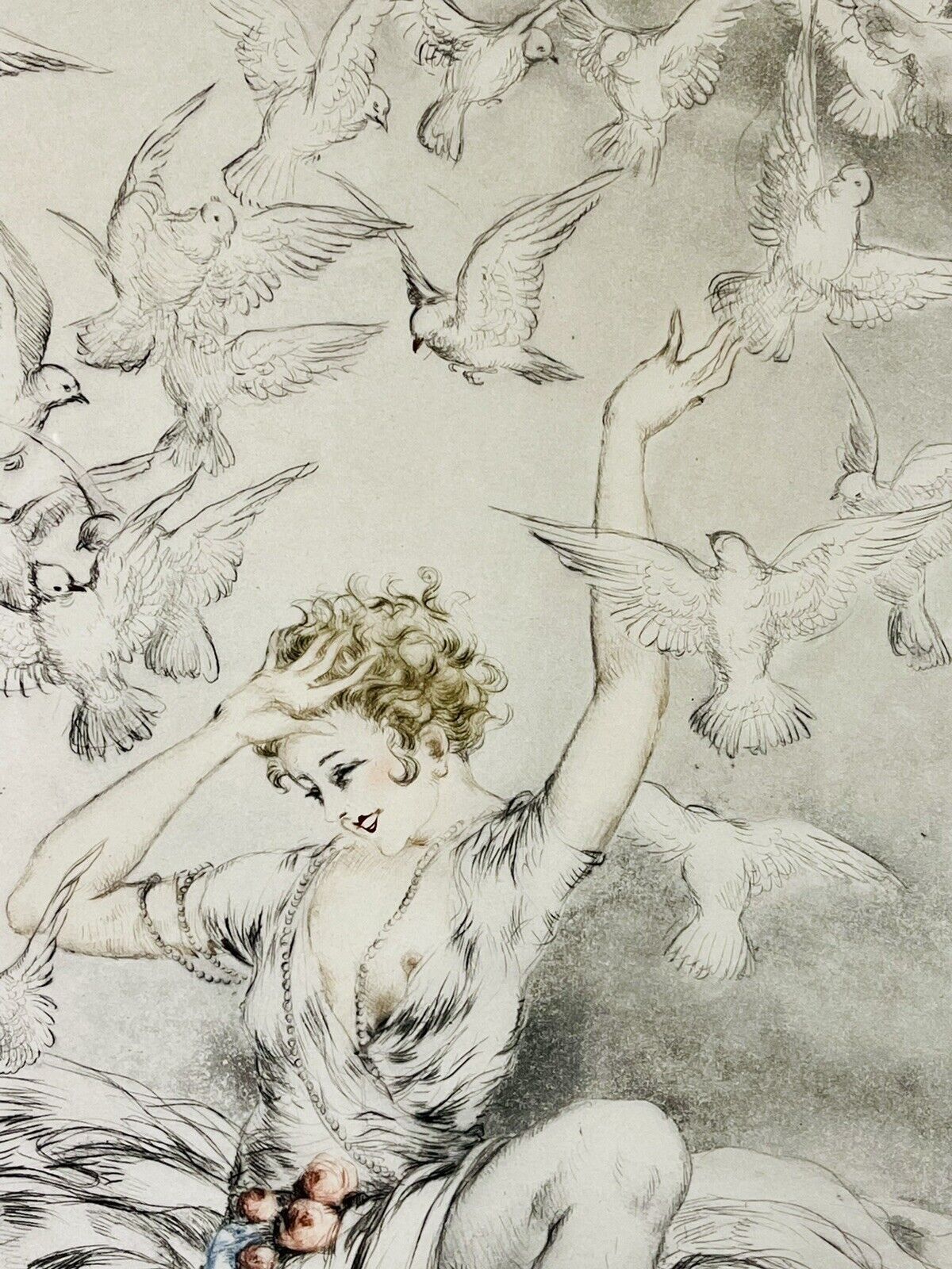 Louis Icart Original 1926 "White Wings" pencil signed etching