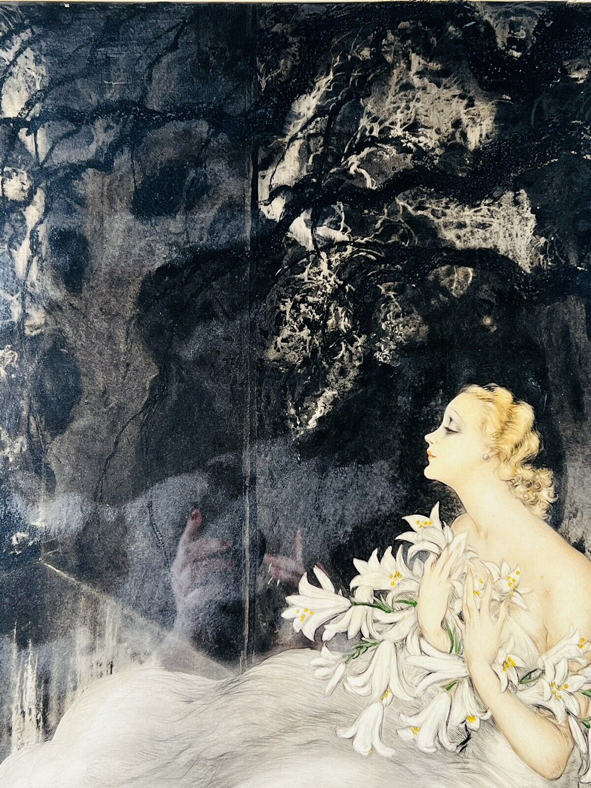 Louis Icart French “Lillies" ORIGINAL 1934 Etching With COA, Pencil signed