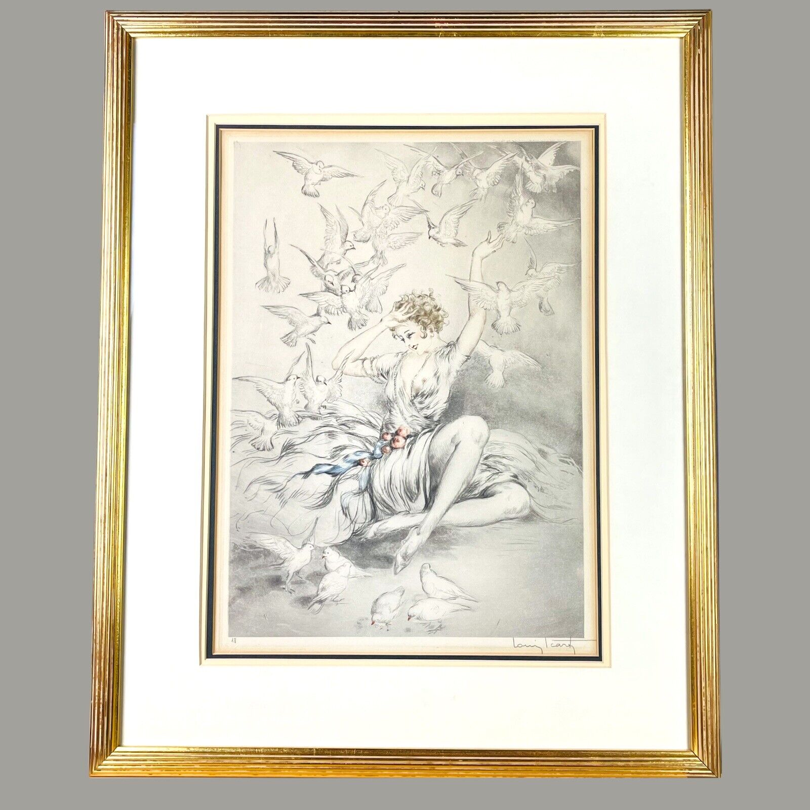 Louis Icart Original 1926 "White Wings" pencil signed etching