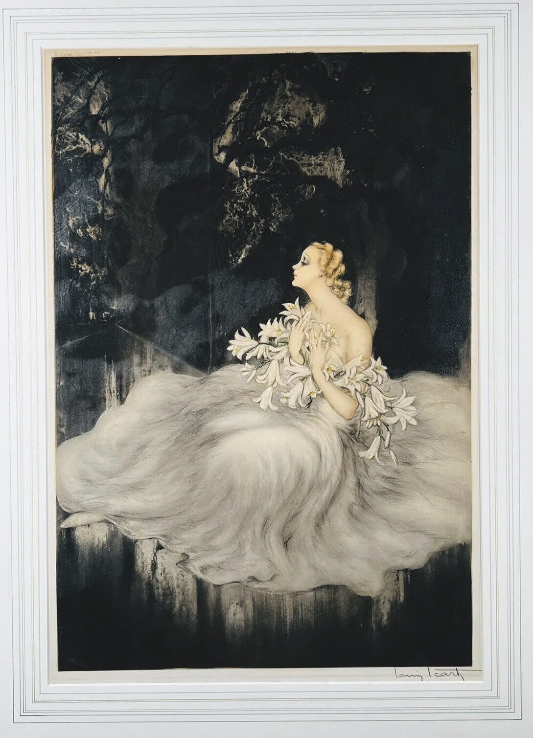 Louis Icart French “Lillies" ORIGINAL 1934 Etching With COA, Pencil signed