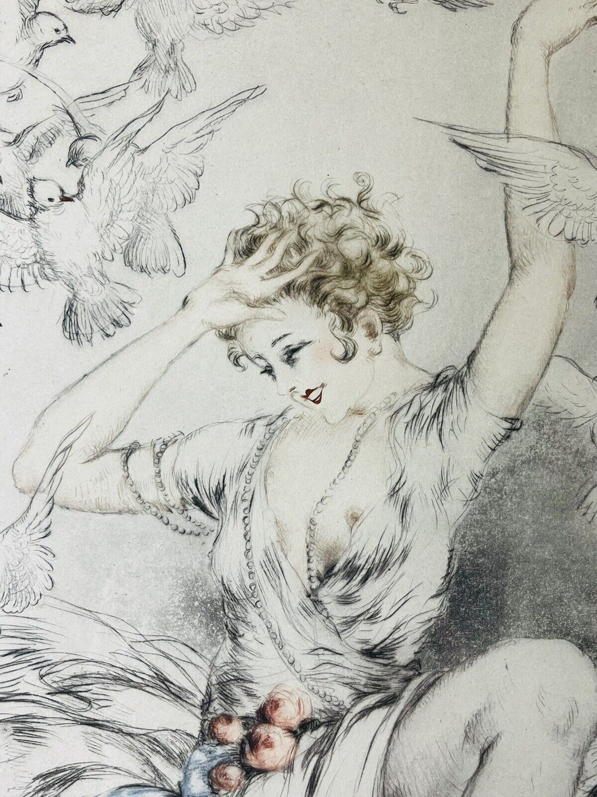 Louis Icart Original 1926 "White Wings" pencil signed etching