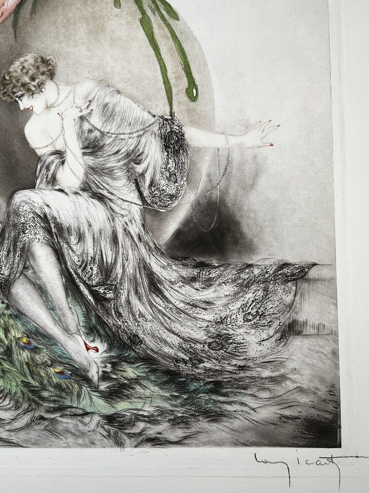 Louis Icart "Peacock" no. 37 original drypoint etching with COA