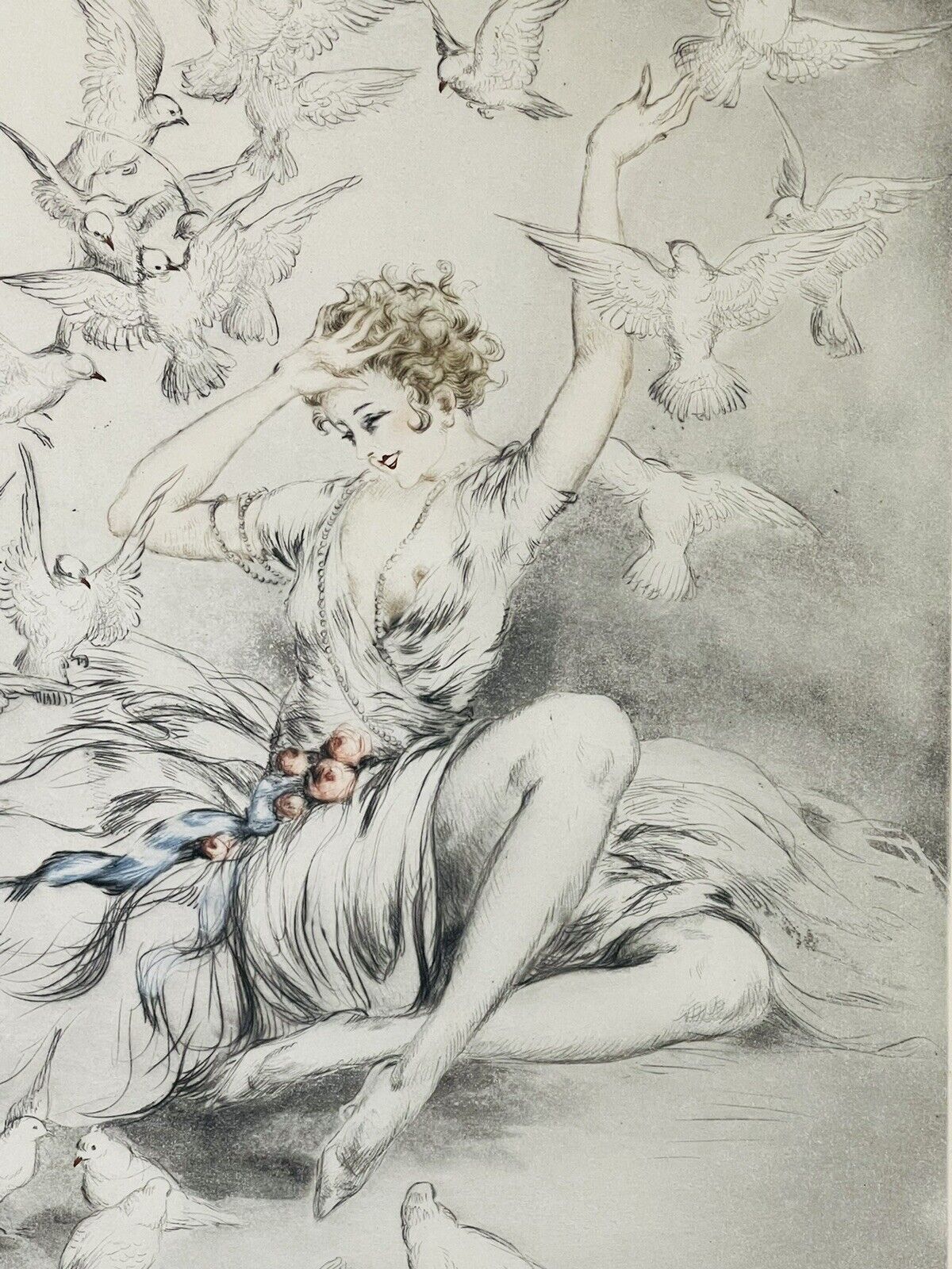 Louis Icart Original 1926 "White Wings" pencil signed etching