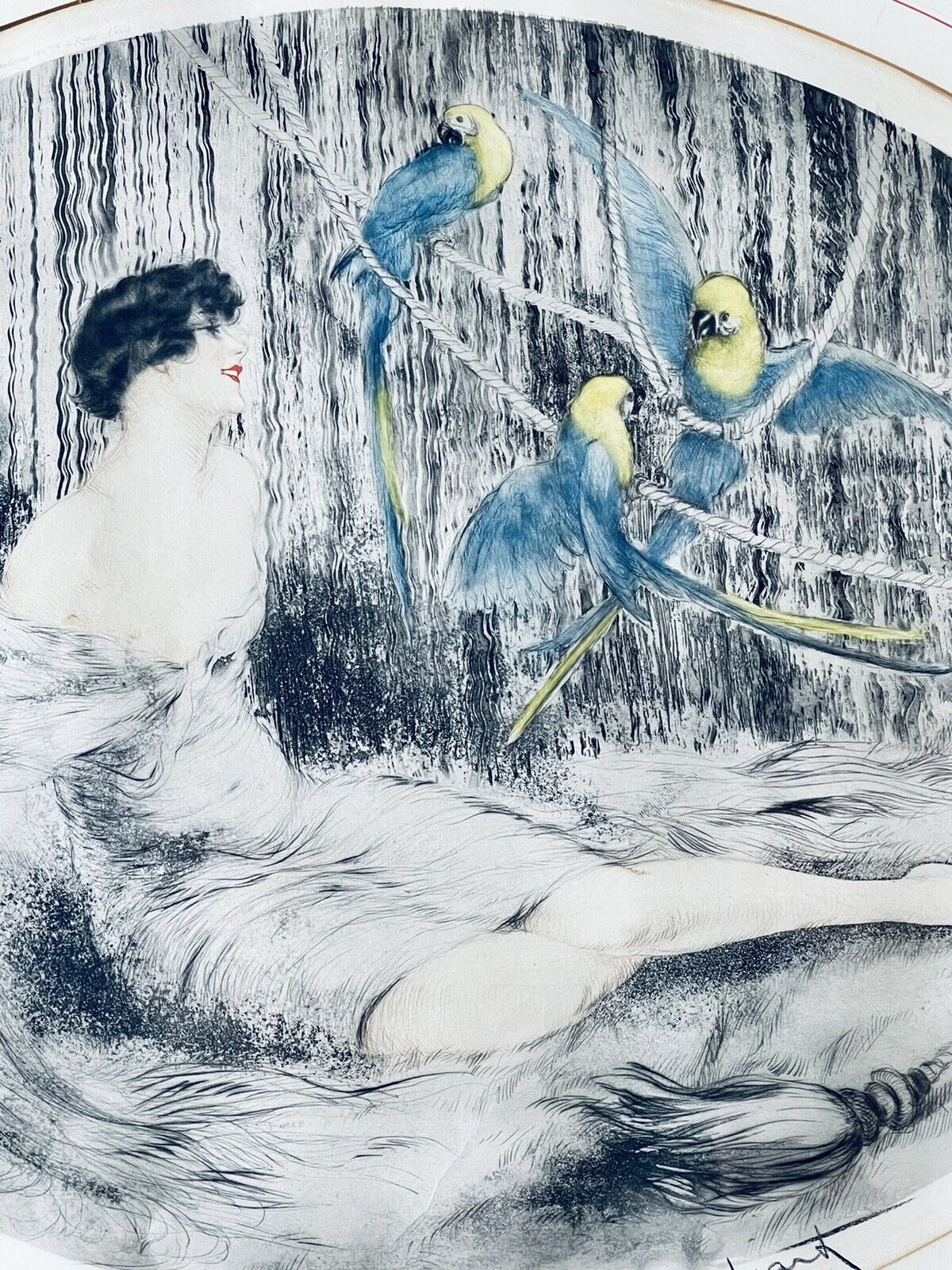 Louis Icart “Parrots” no.296 original 1925 Etching With COA