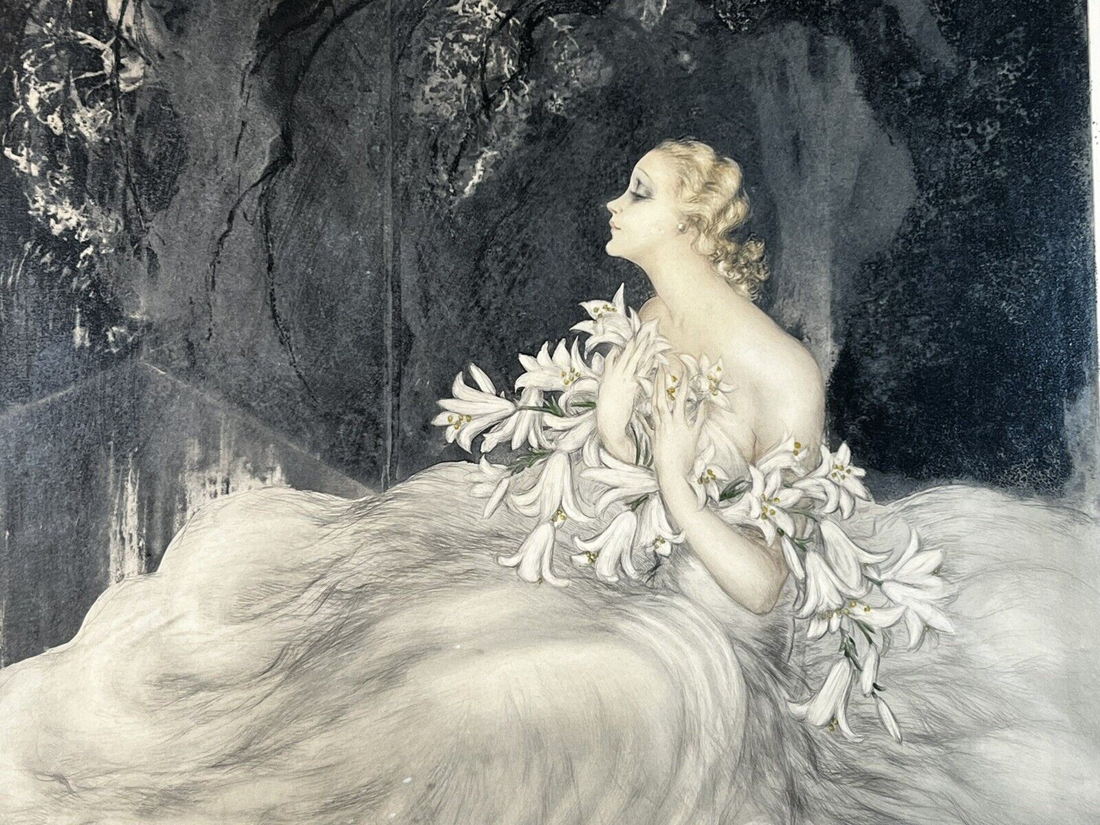 Louis Icart French “Lillies" ORIGINAL 1934 Etching With COA