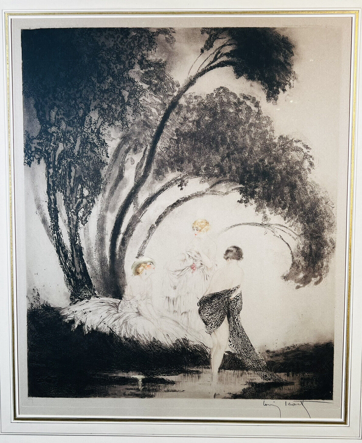 Louis Icart "Bathers" Original 1926 pencil signed etching