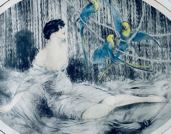 Louis Icart “Parrots” no.296 original 1925 Etching With COA