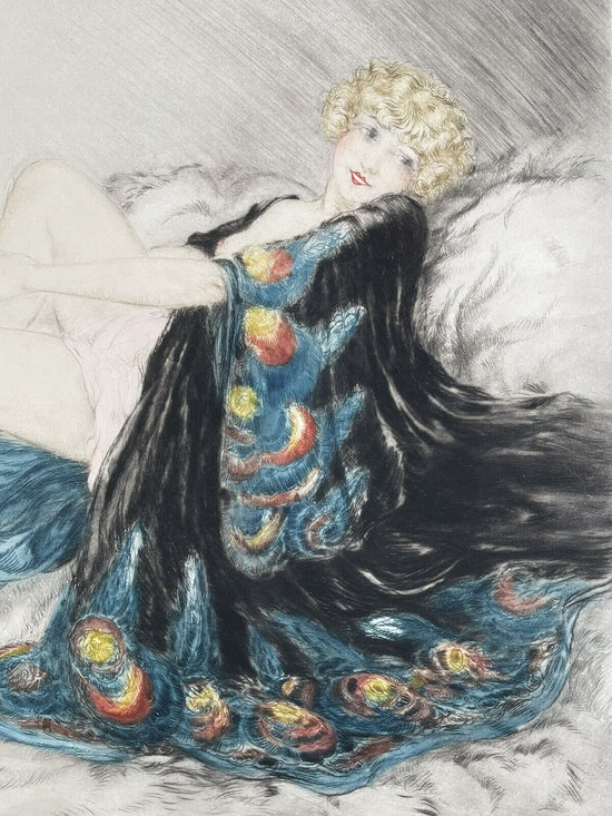 Louis Icart "Silk Robe" no. 107 original 1926 pencil signed etching with COA