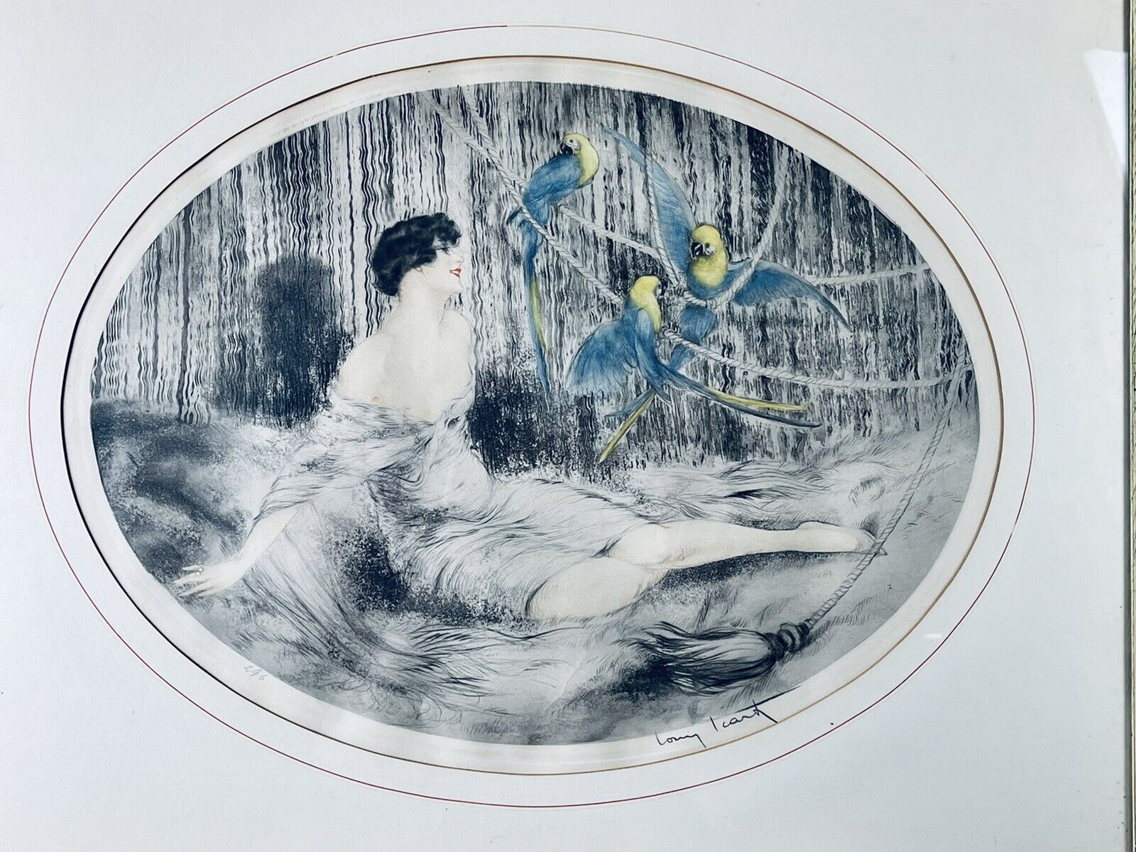 Louis Icart “Parrots” no.296 original 1925 Etching With COA
