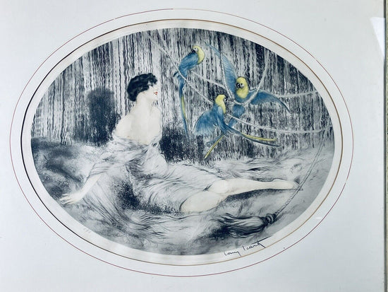 Louis Icart “Parrots” no.296 original 1925 Etching With COA